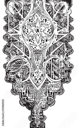Decorative black and white gothic ornament, base for tattoo