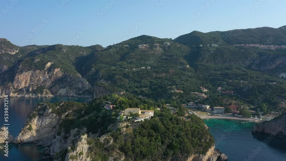 Aerial view of Paleokastritsa monastery Aerial view of Paleokastritsa monastery