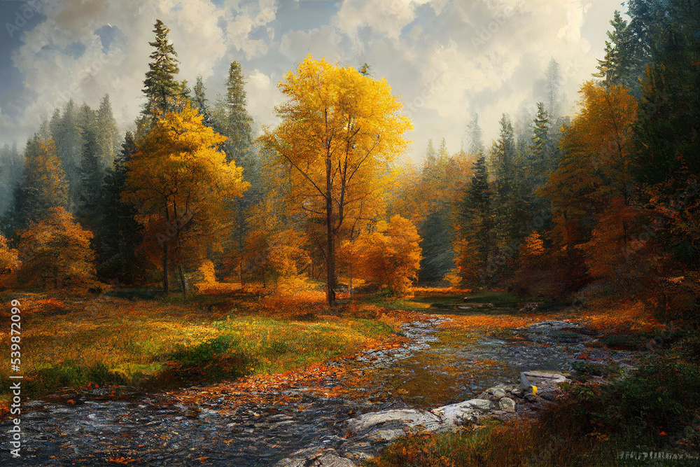 Fototapeta premium autumn in the forest illustration 