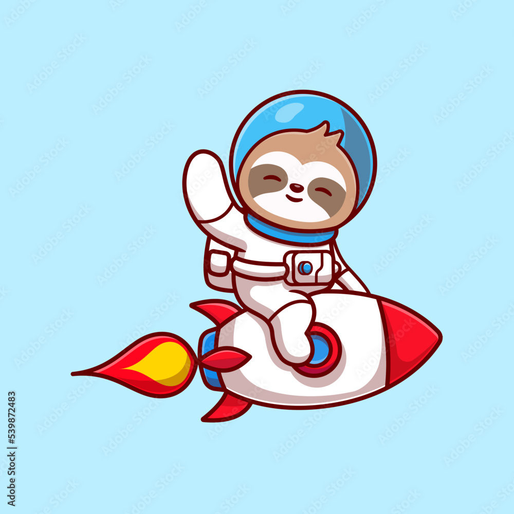 Cute Sloth Astronaut Riding Rocket And Waving Hand Cartoon Vector Icon ...