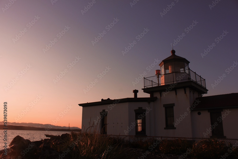 lighthouse at dusk