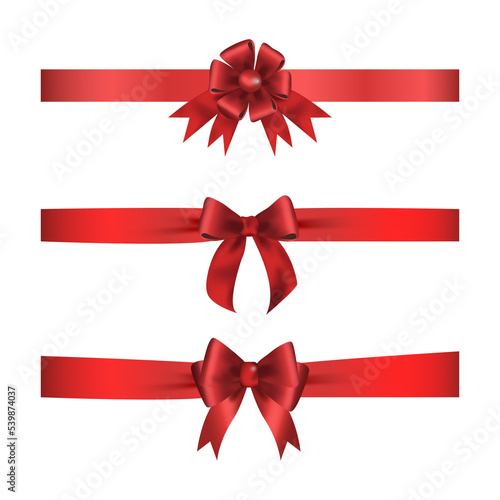 3 collation Red satin ribbon 3d with bow isolated on white background