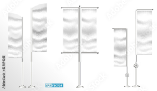 set of realistic white flag and textile banner template isolated. eps vector