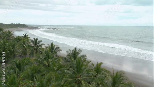 An ocean next to a Playa Junquillal beach with palm trees in Costa Rica photo