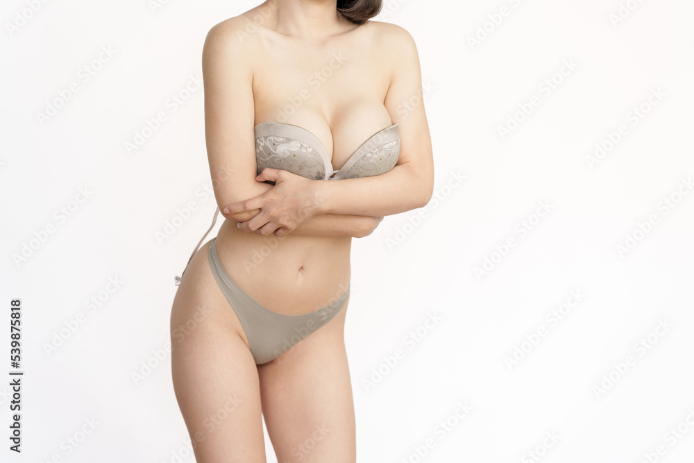 Skinny style underwear asian women wearing lingerie showing sexy body and beauty perfect skin. Women underwear high-waist panties and healthcare concept.