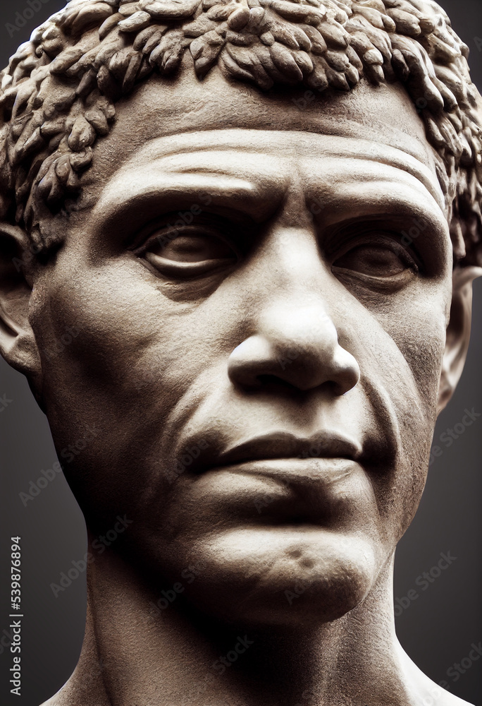 Statue of a person stone. Roman style. AI render. 