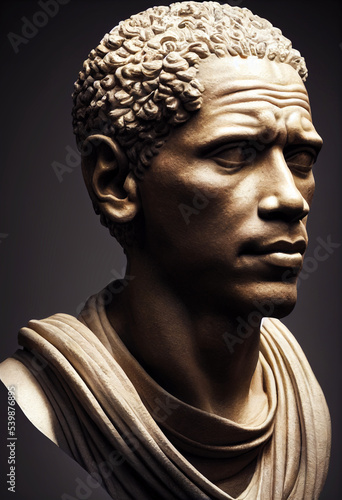 Statue of a person stone. Roman style. AI render. 