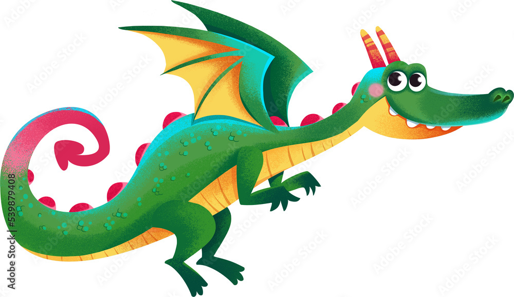 Obraz premium Green dragon cartoon, isolate on white background