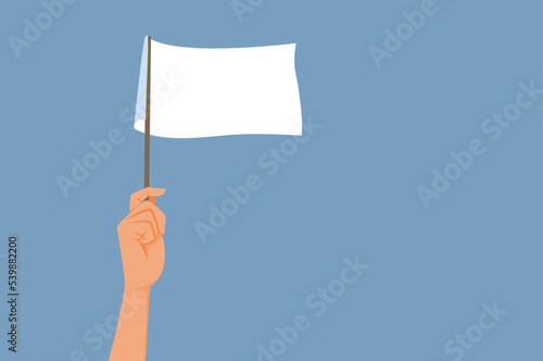 Hand Waving a White Flag for Peace Vector Illustration. Pacifist activist pleading for peaceful resolution of violent conflicts 
