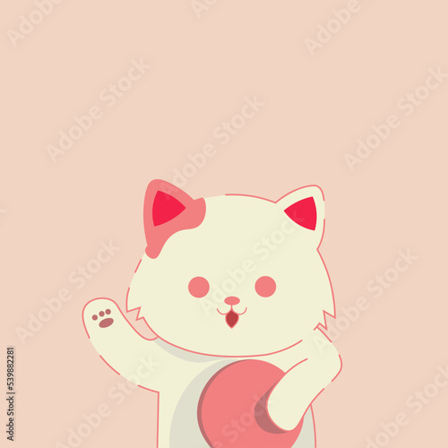 cute cat holding ball in pink background