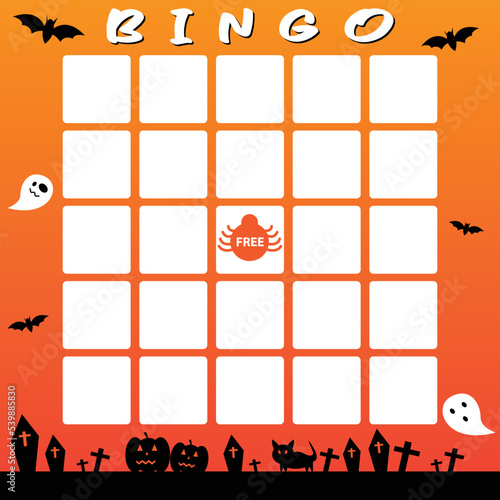 Halloween Themed Blank Bingo Cards With Decorated Bingo.