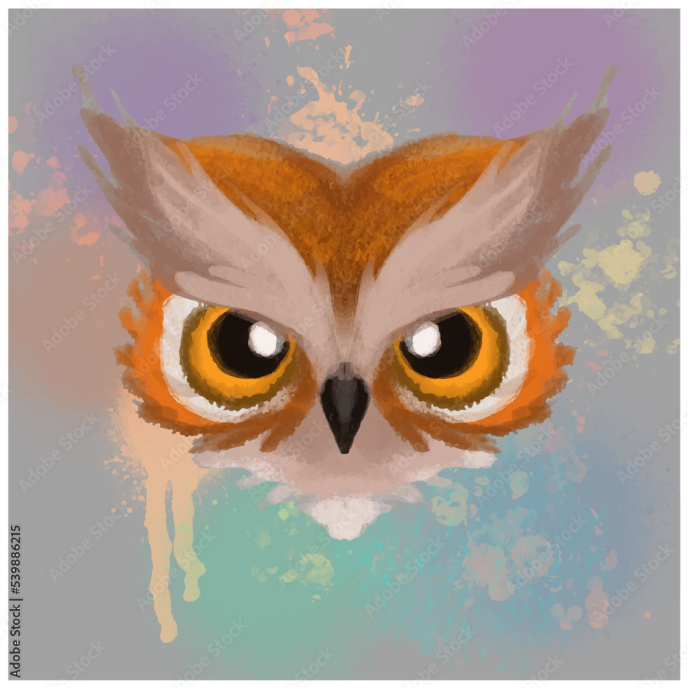 Cartoon cute owl watercolor style isolated on white background