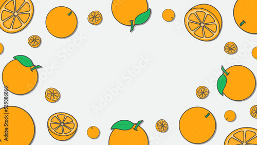 Orange Citrus Fruit Background Design Template. Orange Fruit Cartoon Vector Illustration