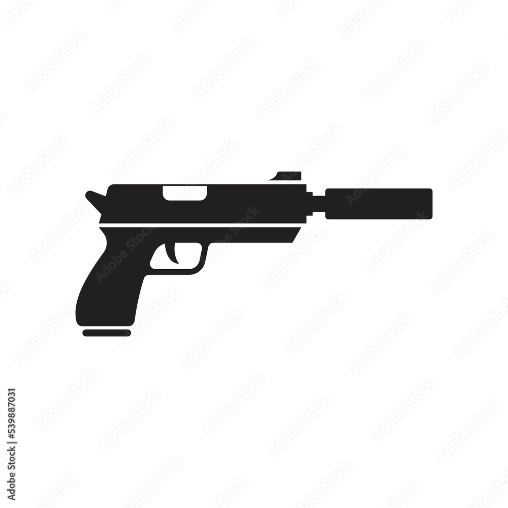 Pistol gun icon design. Modern semi automatic pistol gun weapon flat icon for games and websites. vector illustration