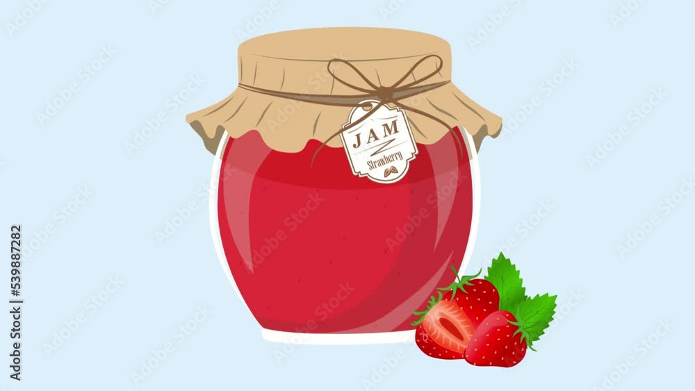 A bottle of fresh strawberry jam
