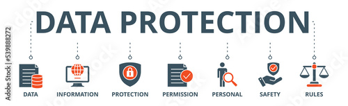 Data protection banner web icon vector illustration concept with icon of data, information, protection, permission, personal, safety and rules