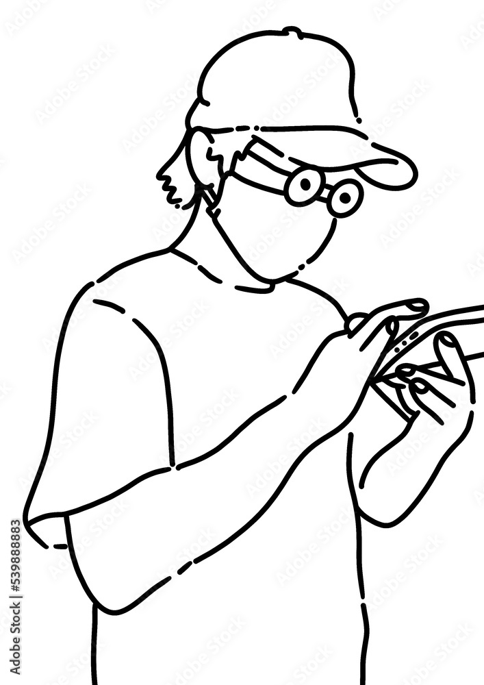 line doodle - man playing phone line doodle - man playing phone