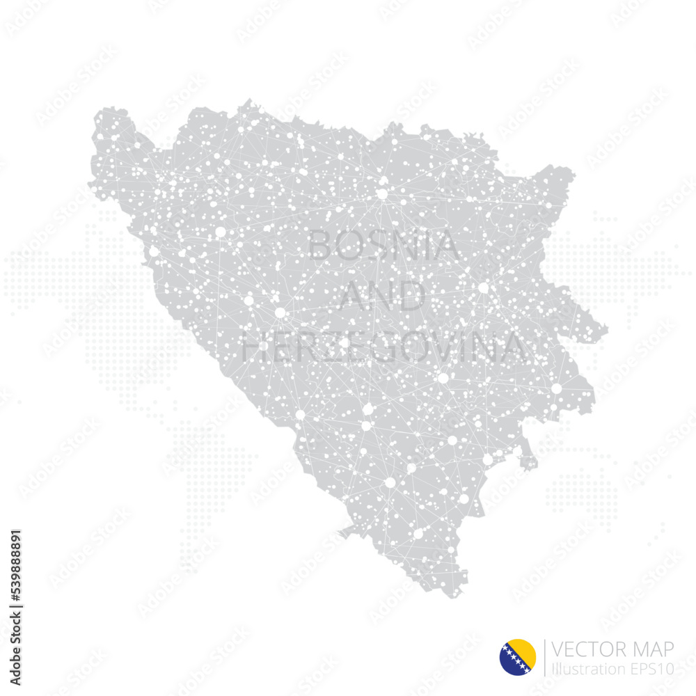 Bosnia and Herzegovina grey map isolated on white background with abstract mesh line and point scales. Vector illustration eps 10	