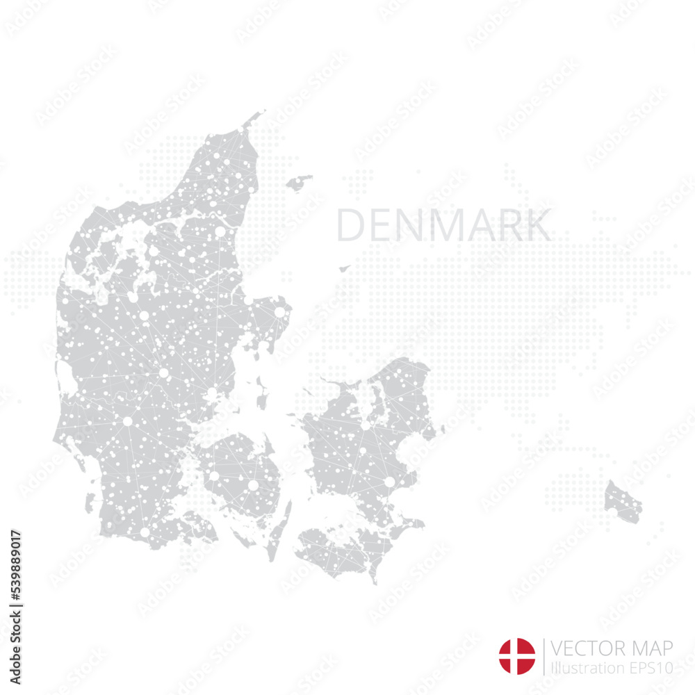 Denmark grey map isolated on white background with abstract mesh line and point scales. Vector illustration eps 10	