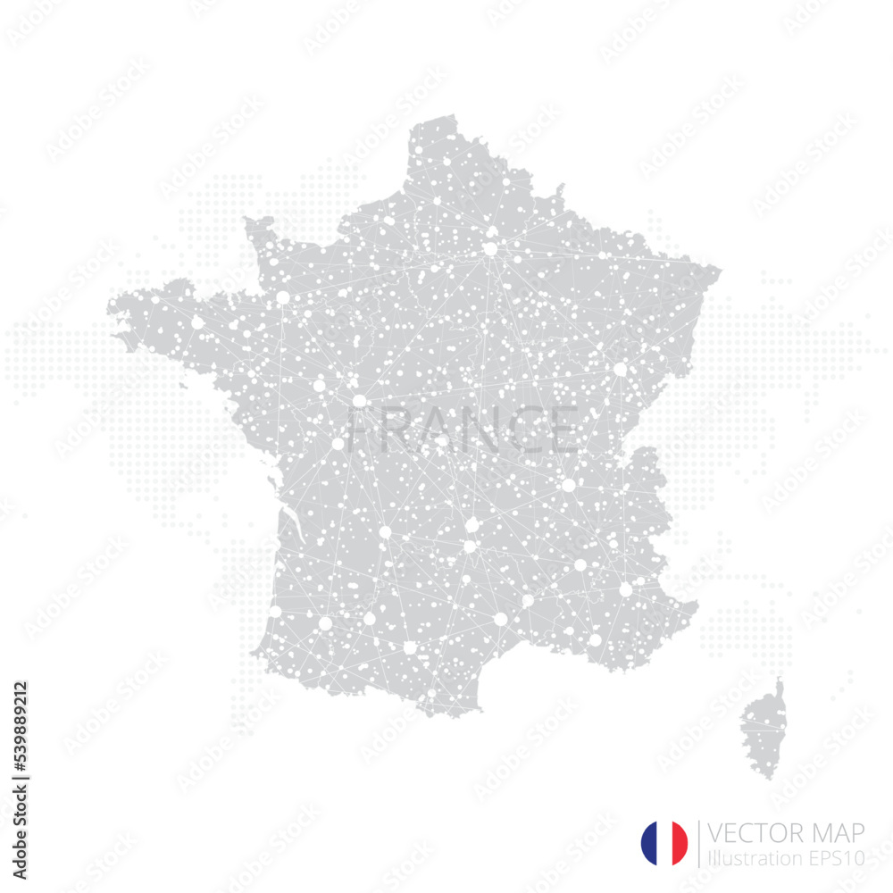 France grey map isolated on white background with abstract mesh line and point scales. Vector illustration eps 10	