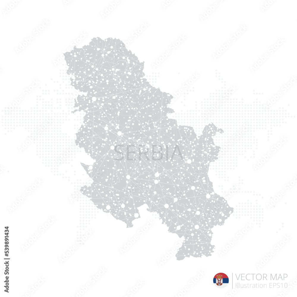 Serbia grey map isolated on white background with abstract mesh line and point scales. Vector illustration eps 10	