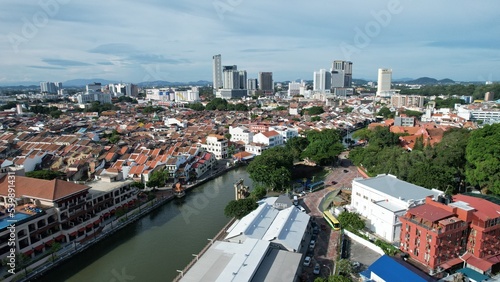 Fototapeta Naklejka Na Ścianę i Meble -  Malacca, Malaysia - October 16, 2022: The Historical Landmark Buildings and Tourist Attractions of Malacca