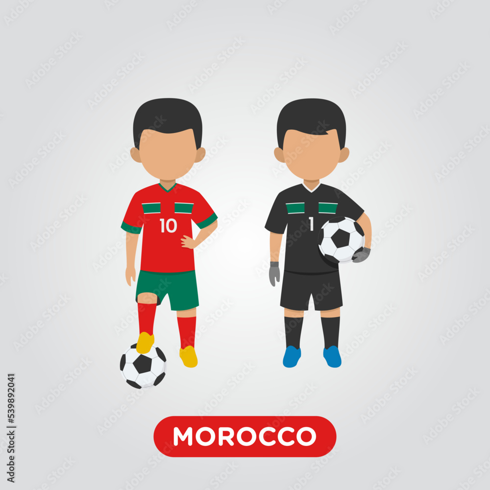 Vector Design illustration of collection of morrocco football player with children illustration (goal keeper and player). Vector Design illustration of collection of morrocco football player with children illustration (goal keeper and player).