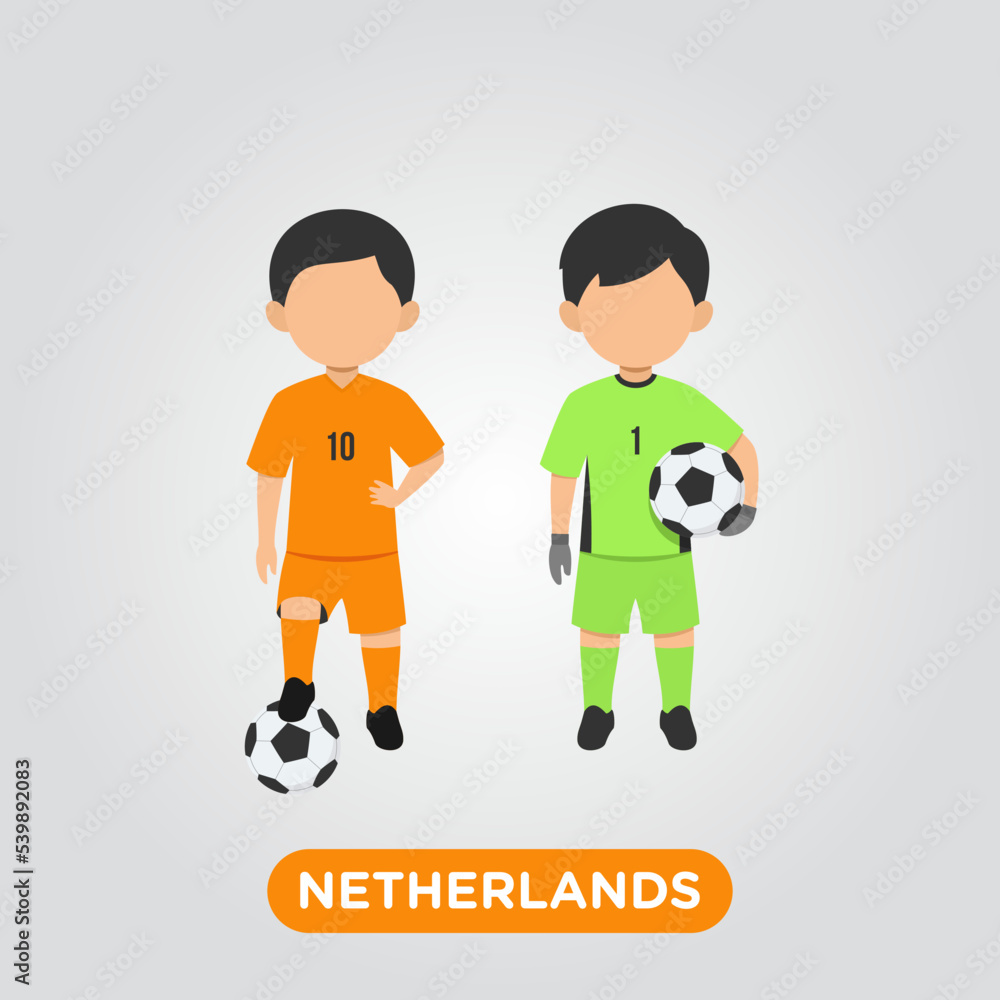 Vector Design illustration of collection of netherland football player with children illustration (goal keeper and player).