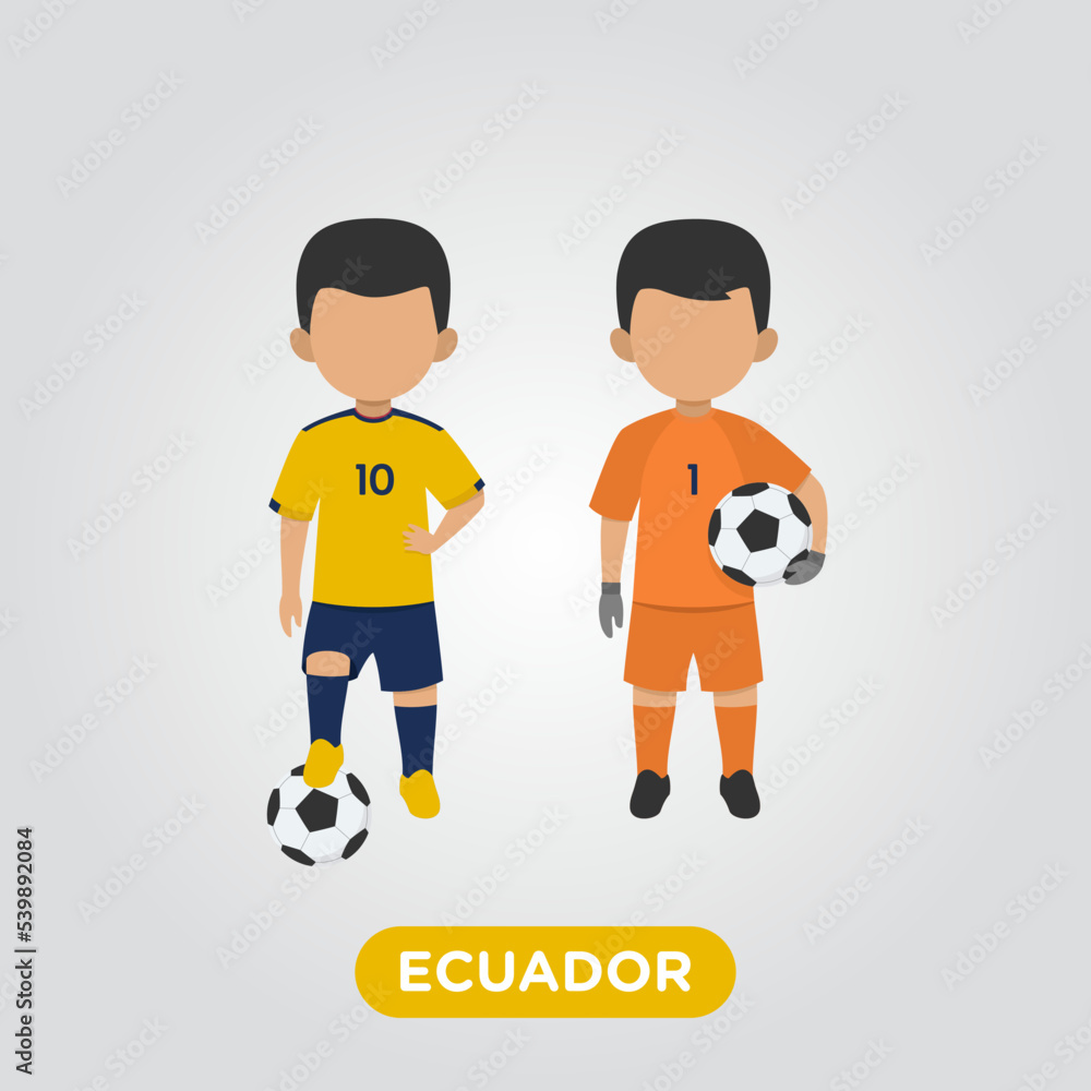 Vector Design illustration of collection of ecuador football player with children illustration (goal keeper and player).