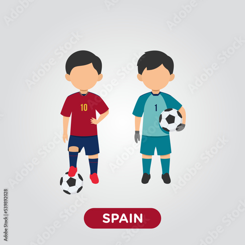 Vector Design illustration of collection of spain football player with children illustration (goal keeper and player).