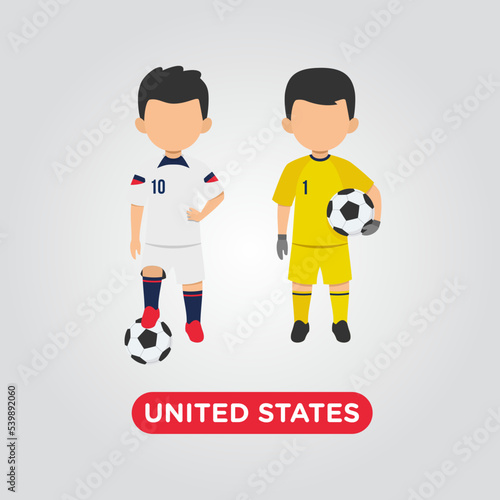 Vector Design illustration of collection of USA football player with children illustration (goal keeper and player).