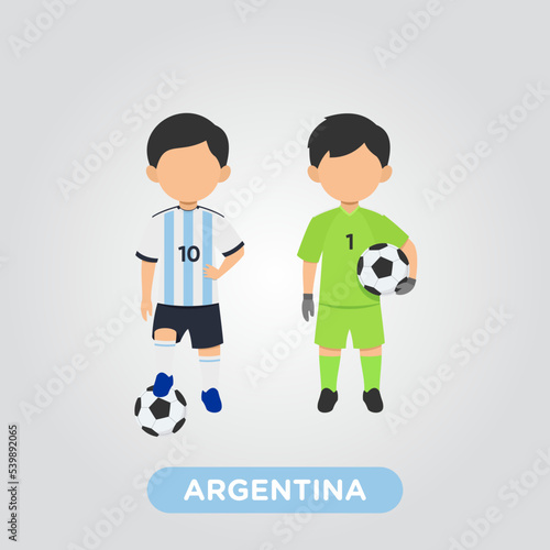 Vector Design illustration of collection of argentina football player with children illustration (goal keeper and player).