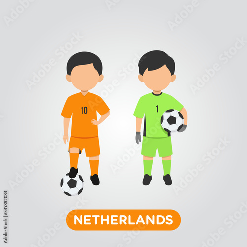 Foto Vector Design illustration of collection of netherland football player with children illustration (goal keeper and player)