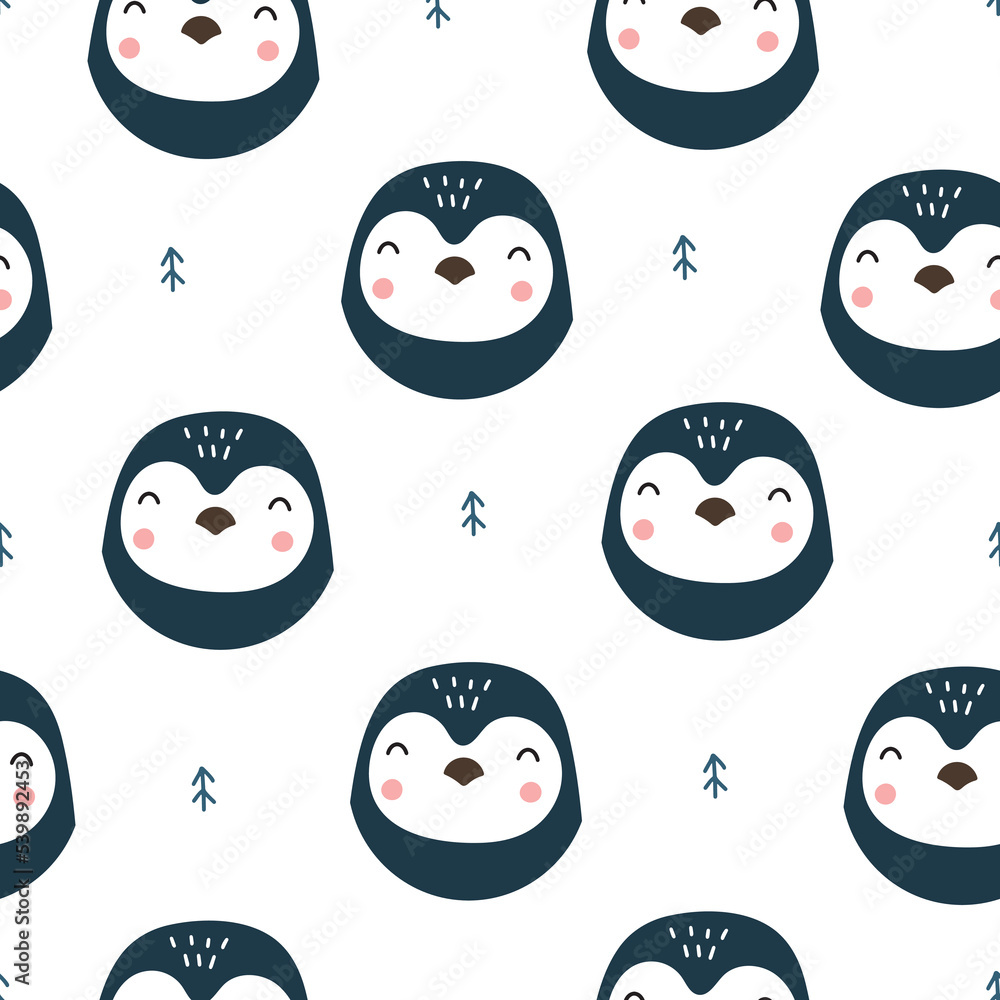 Seamless pattern with cute penguins on a white background. Vector illustration for your design Seamless pattern with cute penguins on a white background. Vector illustration for your design
