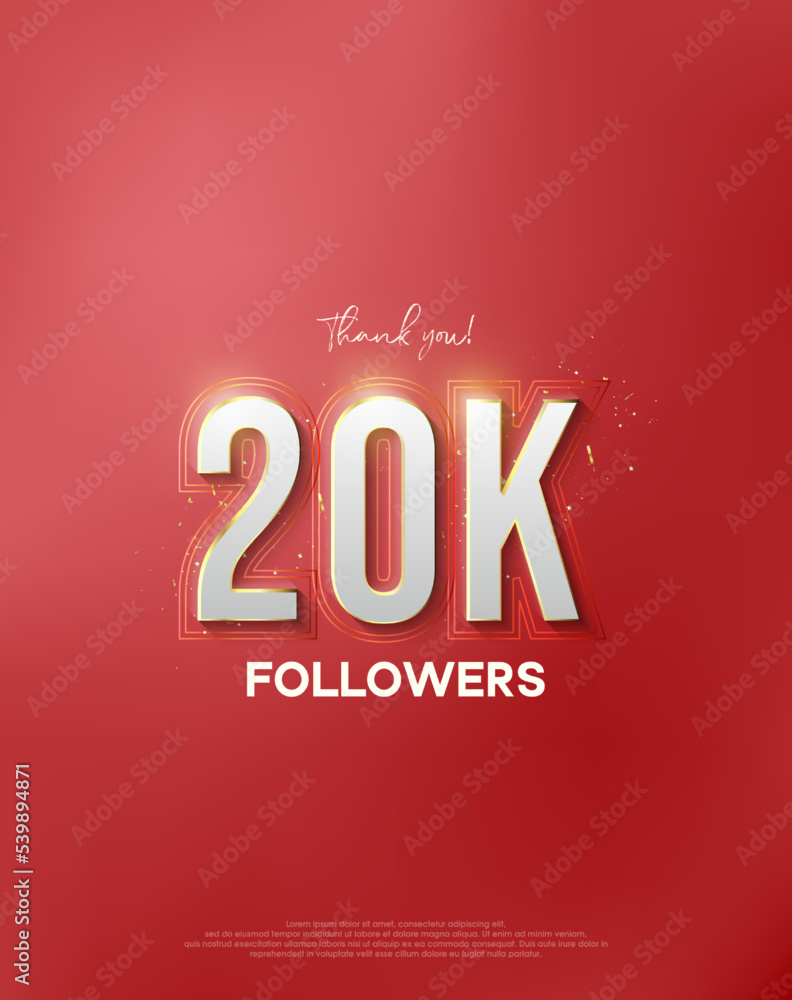 Thank you 20k followers with white numbers wrapped in shiny gold.