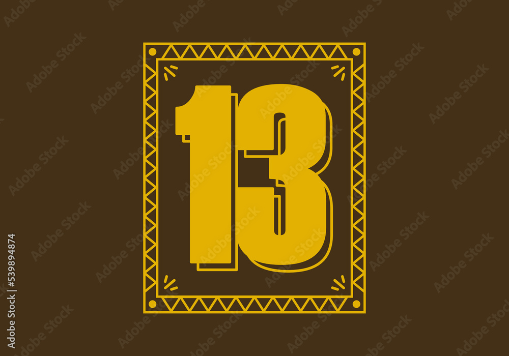Number 13 in retro rectangle frame Number 13 in retro rectangle frame