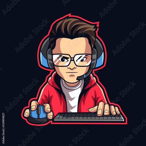 gamer streamer mascot logo vector illustration