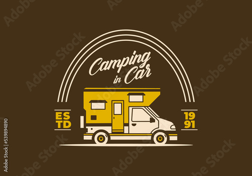 Vintage art illustration of a camper van