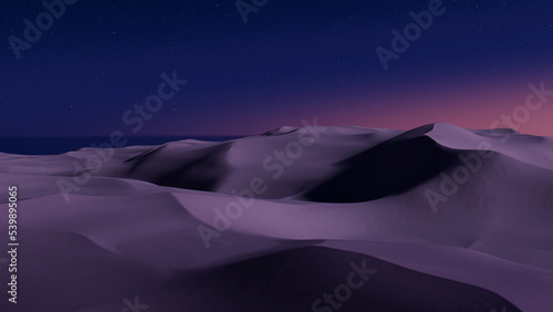 Dusk Landscape, with Desert Sand Dunes. Beautiful Modern Background with Pink Gradient Starry Sky