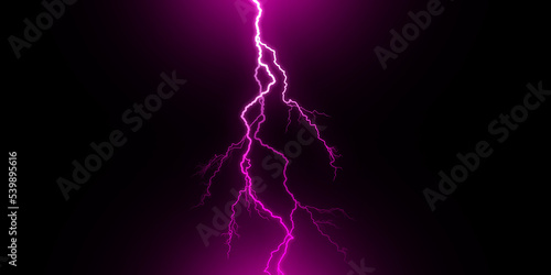 Massive lightning bolt with branches isolated on black background. Branched lightning bolt. Electric bolt.