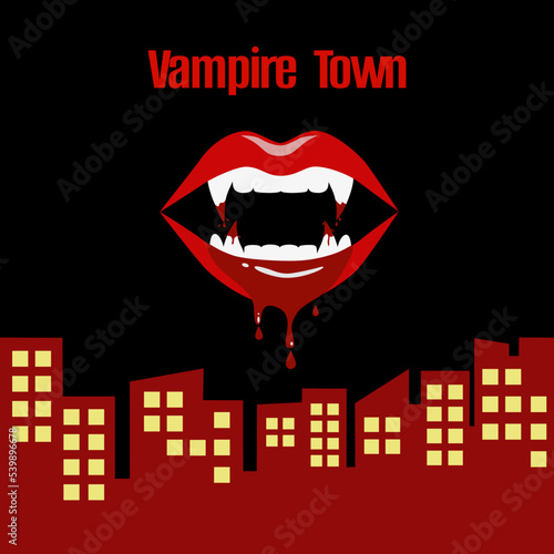 Vampire teeth with blood in towm