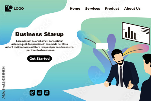 Bussiness starup landing page design vector photo