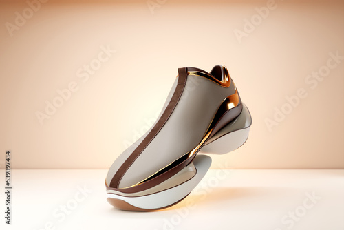 Colorful brown  sneakers  on the sole. The concept of bright fashionable sneakers, 3D rendering.