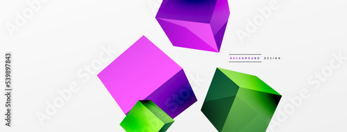 3d vector abstract background. Flying cubes composition. Trendy techno business template for wallpaper, banner, background or landing