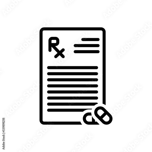 Black line icon for rx  prescription