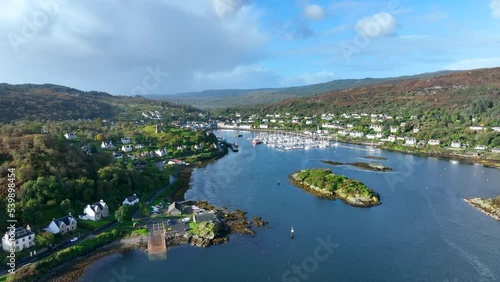 The Fishing Village of Tarbert in Scotland Aerial View photo