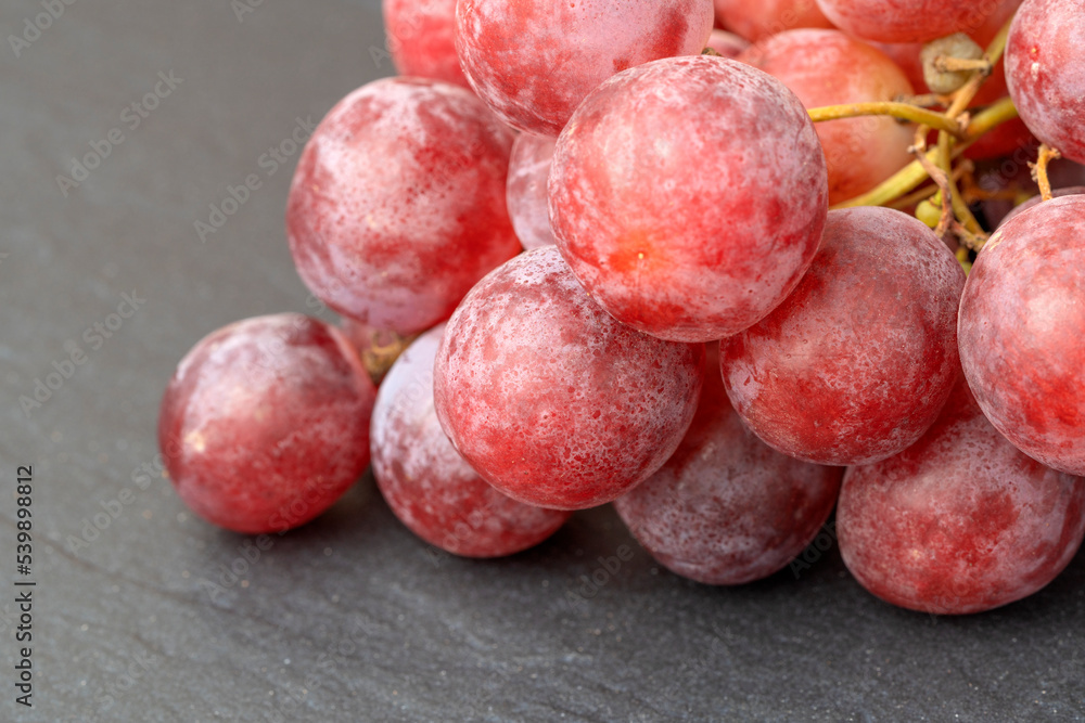 Harvest of ripe, juicy, red grapes with large berries close-up Harvest of ripe, juicy, red grapes with large berries close-up