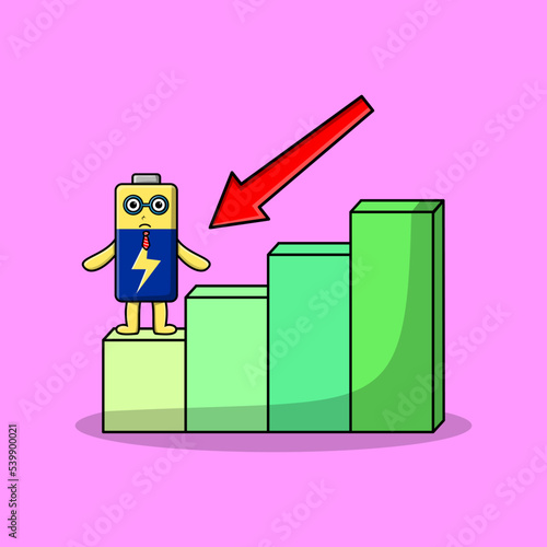 Battery cute businessman mascot character with a inflation chart cartoon style design