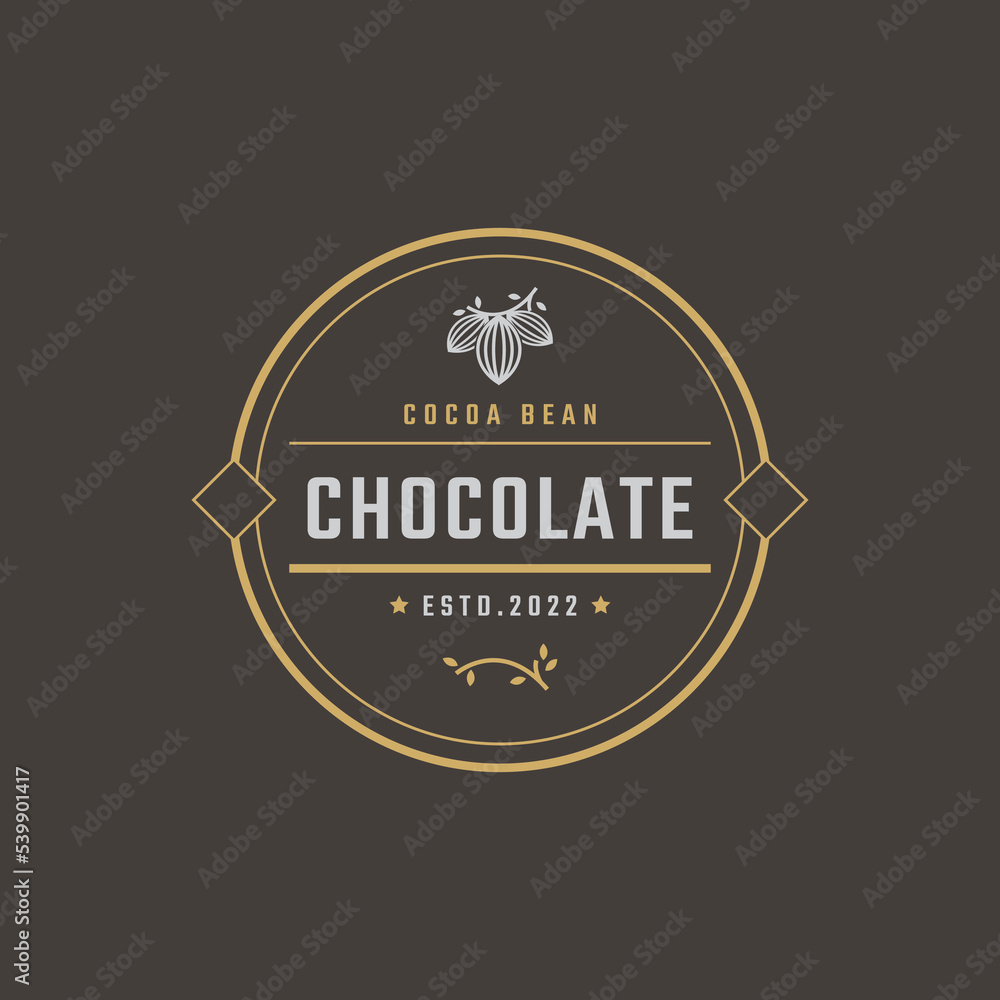Fototapeta premium Vintage Retro Badge Emblem Chocolate with Cocoa Bean Logo Design Linear Style