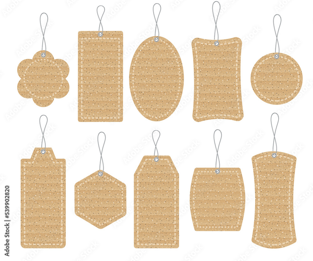 set of cardboard tags or labels with a cardboard texture in a realistic